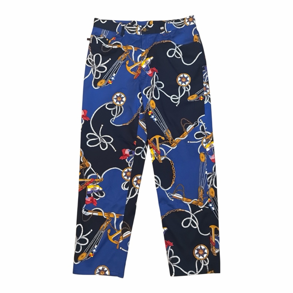 Lauren Ralph Lauren Nautical Scarf Print Pants Petite‎ 10P Cotton Stretch KD1